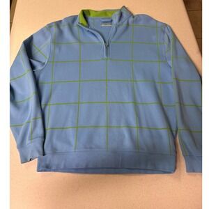 Alan Flusser Golf Performance Mens Blue Lime Green Windowpane Quarter Zip Size M